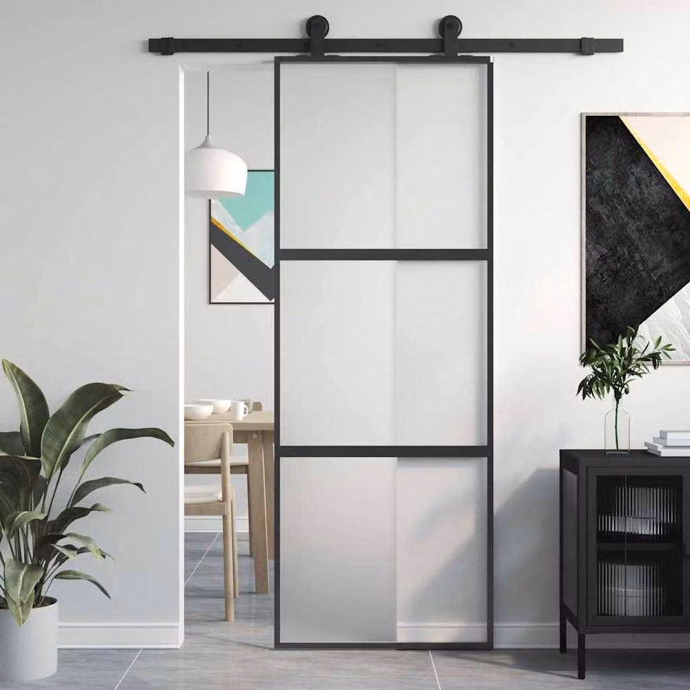 Berkfield Home Black Sliding Door with Tempered Glass and Aluminium, W: 76 cm, H: 205 cm – 2