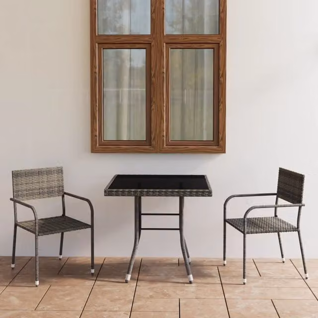 Berkfield Home 3 Piece Modern Poly Rattan Garden Dining Set in Anthracite and Grey – 1