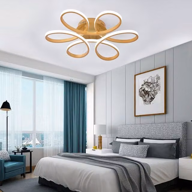 Livingandhome Acrylic Petal Semi Ceiling Light in Gold, Diameter: 58 cm, 74W