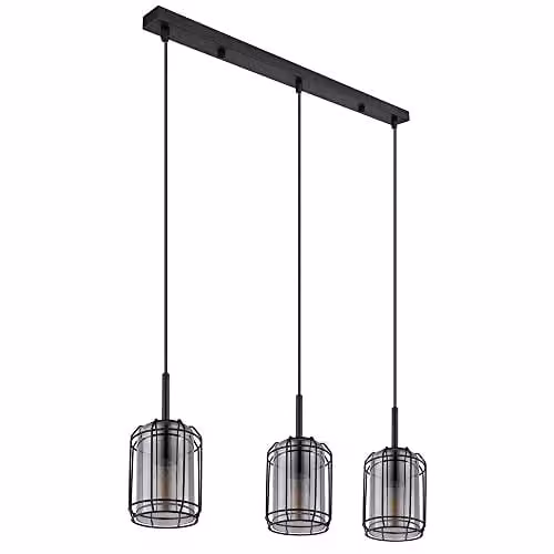 Netlighting Globo Lighting Industrial Bar Pendant Light with Smoked Glass and Black Metal, 3x E27, Height: 120 cm – 1