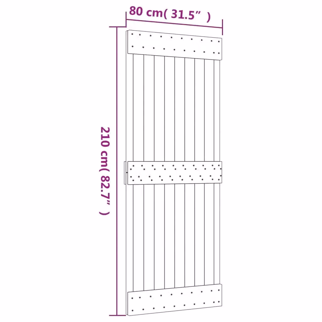 Berkfield Home Rustic Solid Pine Sliding Door with Hardware Set in Brown, W: 80 cm, H: 210 cm – 2