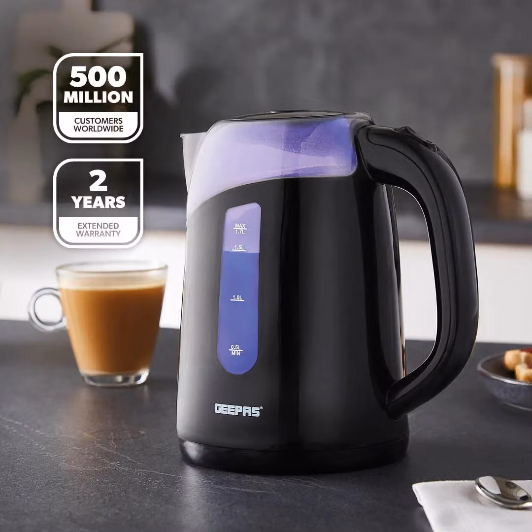 Geepas 2200W Illuminating Glass Cordless Electric Kettle with Auto Shut-off, 1.7 l, Black – 2
