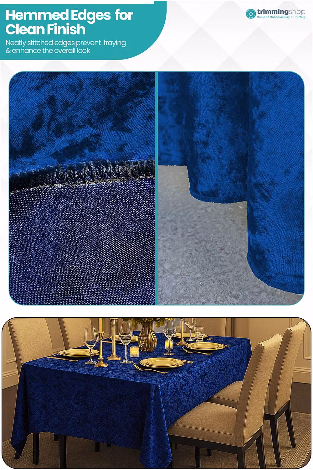 Neel Blue Diamond Velvet Rectangular Tablecloth in Royal Blue – 5