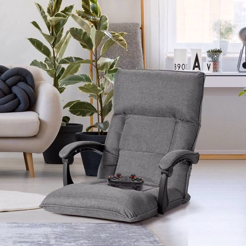 Kelvenix Grey Convertible Floor Sofa Chair and Lazy Sofa Bed with Metal Frame and Armrests – 5