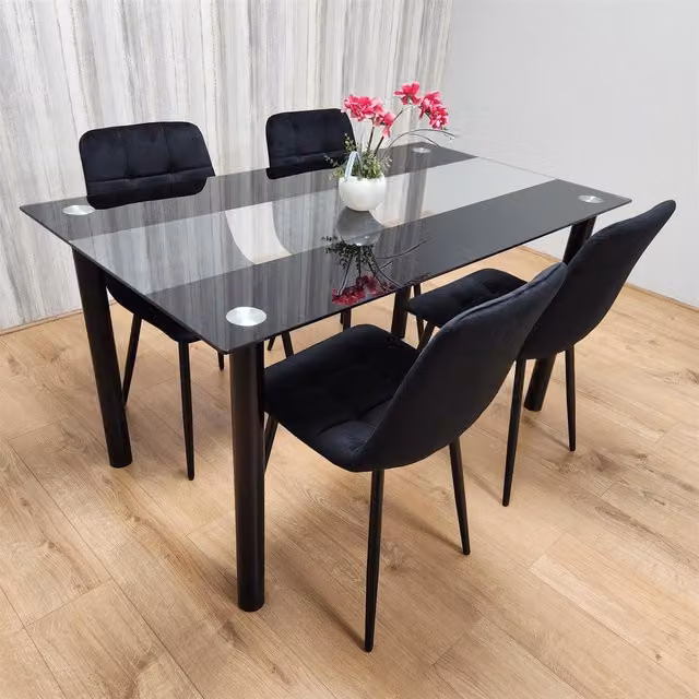 Kosy Koala Modern Black Glass Dining Table and 4 Chairs Set