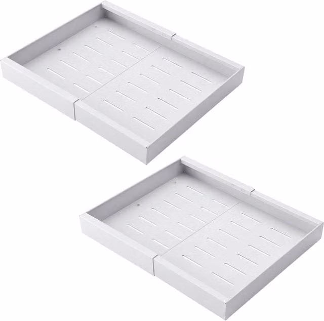Toque 2 Pack Expandable Pull Out Cabinet Organisers in White, Adjustable Carbon Steel Slide Out Drawers with 3-Rail System – 1