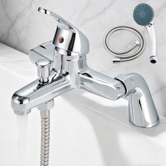 Kelvenix Luxury Two-Handle Bathroom Sink Bath Filler Tap and Shower Mixer Set in Silver Chrome