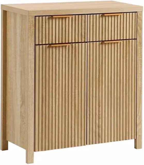 VOGREX Oak Ribbed Front Storage Sideboard with 2 Drawers and 2 Doors in Light Oak – 1