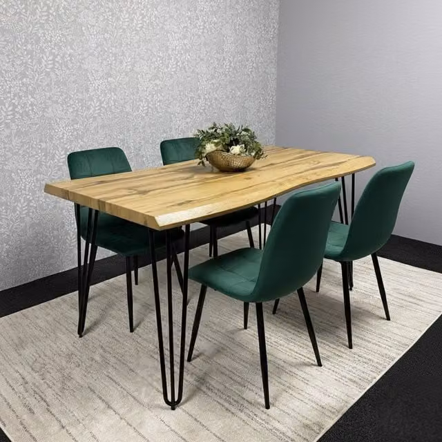 Kosy Koala Brown Wooden Effect Rectangular Dining Table Set with 4 Green Upholstered Chairs