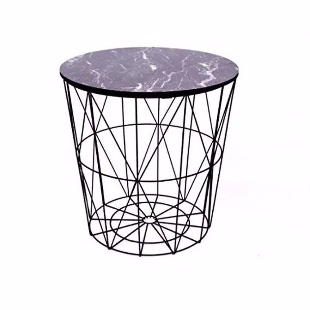 VOGREX Round Modern Side Table in Black Metal and Marble Effect MDF – 3