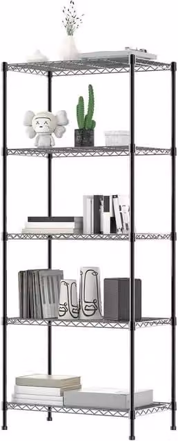 FORGEVIO 5 Tier Metal Wire Shelving Rack in Matt Black with Adjustable Shelves – 1