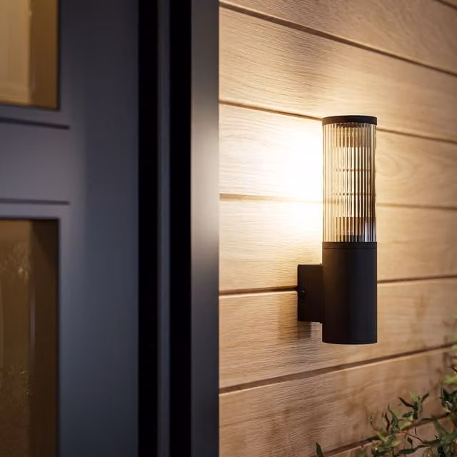 Eglo SALLE Black Metal and Glass Outdoor Wall Lantern with Transparent Shade – 1