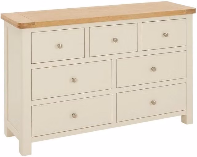 FORGEVIO Marbury Wide 3 over 4 Chest of Drawers in Beige Oak Wood