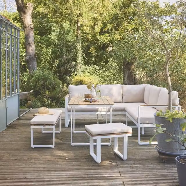 sweeek 8-Seater Garden Lounge Set in White Acacia Wood and Aluminium – 1