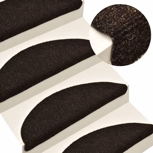 Berkfield Home Self-adhesive Needle Punch Stair Mats, 5 Pieces, Dark Brown, W: 65 cm, D: 21 cm, H: 4 cm – 1