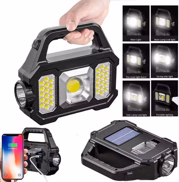 FLAVORA Emergency Solar Camping Lantern, USB Rechargeable LED Torch Light in Black