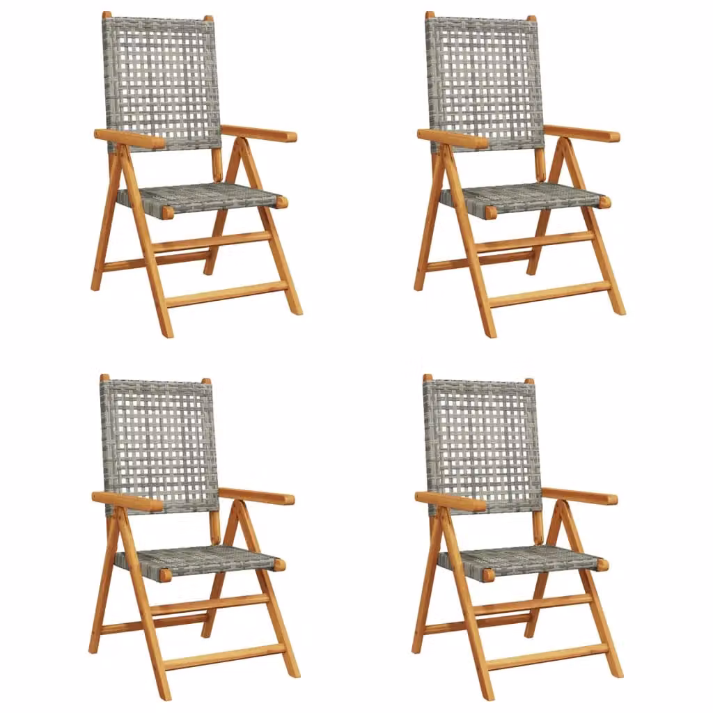 Berkfield Home Set of 4 Reclining Grey Poly Rattan Garden Chairs with Acacia Wood Frame and Cushions – 2