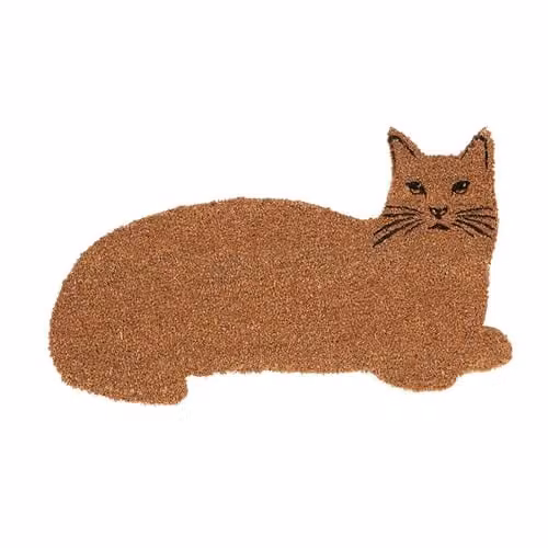 HOMESCAPES Cat Shaped Coir Doormat with Non-Slip Rubber Backing, W: 45 cm, D: 75 cm