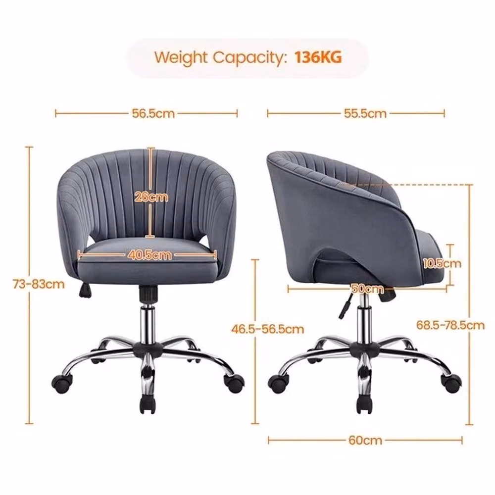 Kelvenix Modern Velvet Home Office Task Chair in Grey – 2