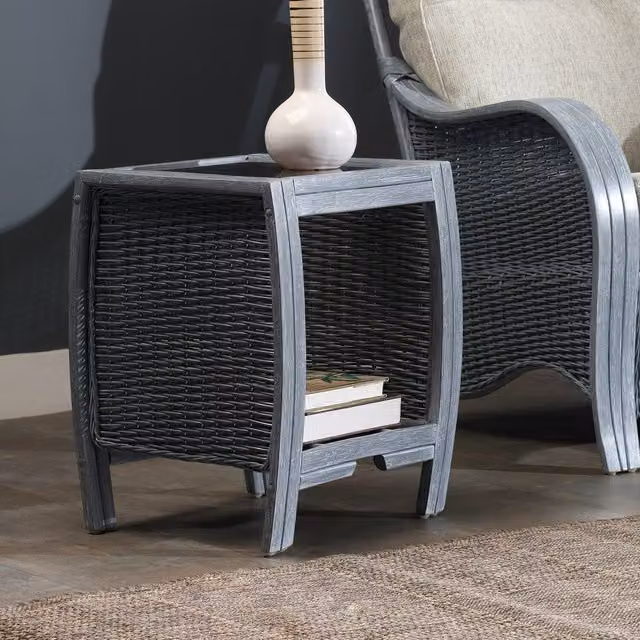 Desser Grey Rattan and Glass Square Side Table