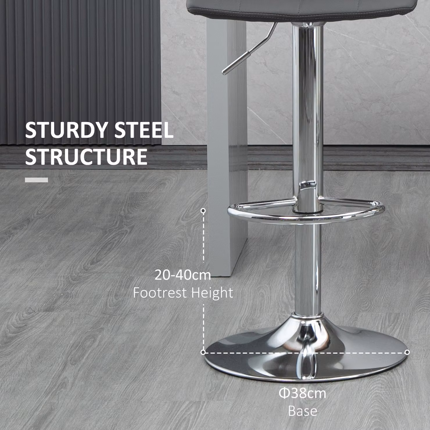 HOMCOM Set of 2 Grey Modern Adjustable Bar Chairs with 360 Degree Swivel and Footrest – 5