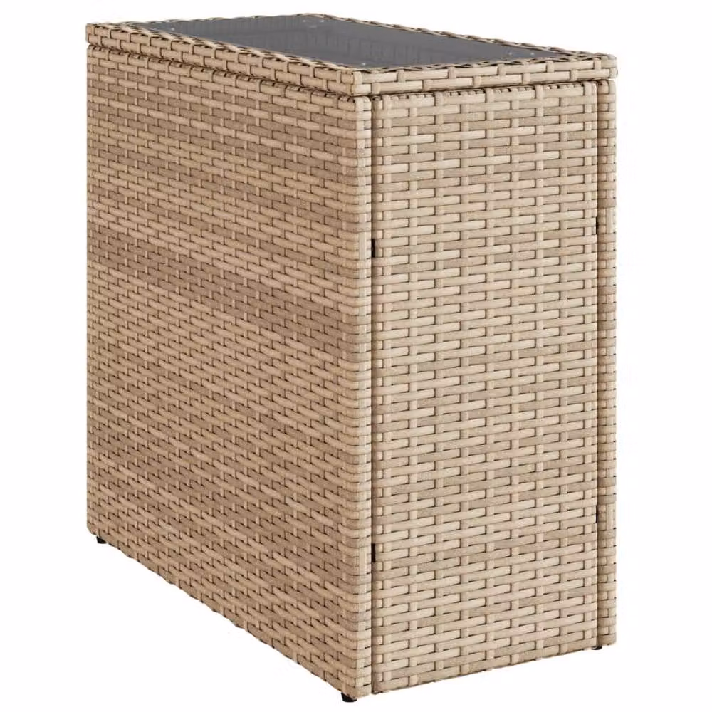 Berkfield Home Garden Side Table with Glass Top, Beige Poly Rattan, W/D/H: 58 x 27.5 x 55 cm – 2