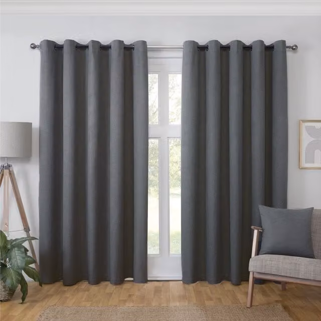 My Home Linden Grey Blackout Eyelet Curtain Panel, Height: 229 cm