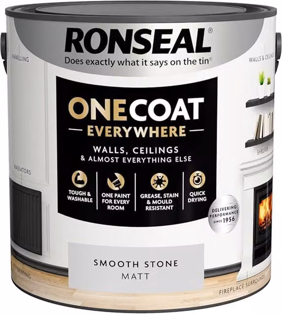 Ronseal One Coat Everywhere Interior Paint in Matt Beige and Silver, 2.5l