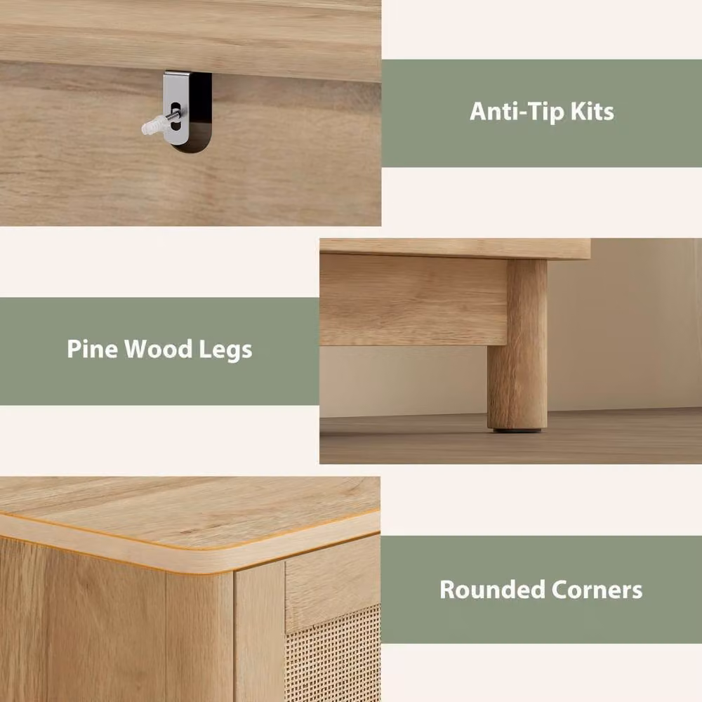 Wyld Haus Milu 3 Drawer Compact Chest in Light Oak with Rattan Details, W: 40 cm, H: 72 cm, D: 35 cm – 4