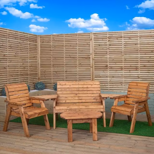 Samuel Alexander Rustic Brown Wooden 4 Seater Garden Furniture Set with Coffee Table