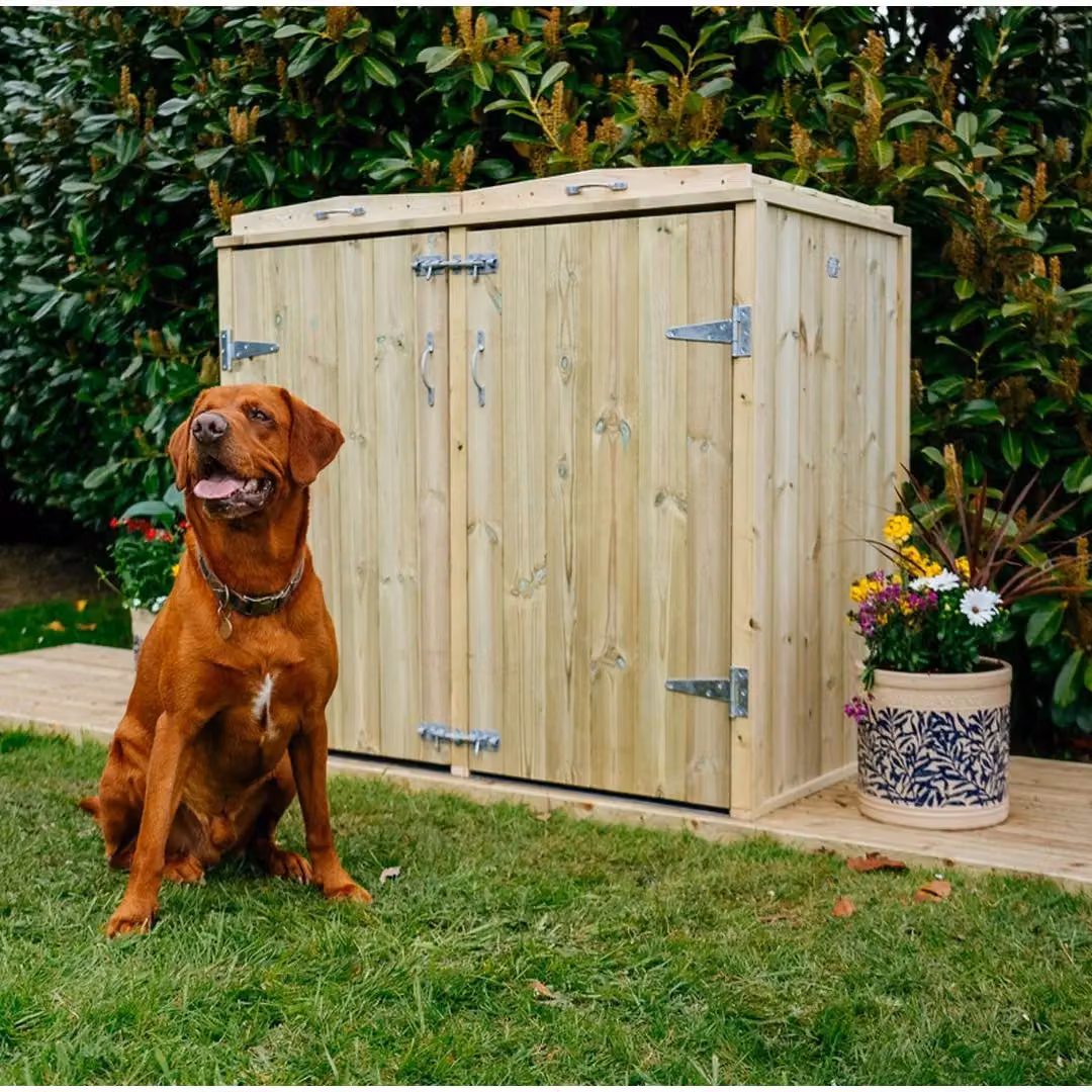 Buttercup Farm Shireburn 4 Box Timber Bin Store in Brown, W/D/H: 122.5 x 80.4 x 120 cm – 2