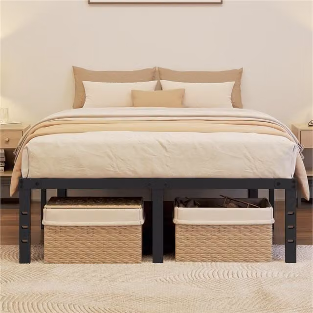 Yaheetech Black Metal Platform Bed Frame, W/D/H: 140 x 200 cm