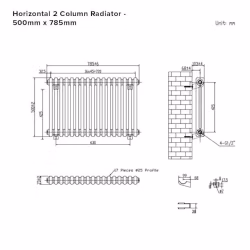 Lux Heat Black Horizontal 2 Column Traditional Steel Radiator, H 50 cm x W 78.5 cm – 3