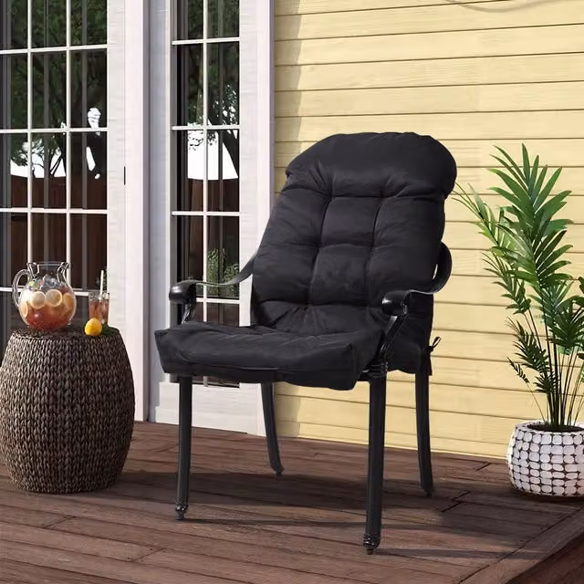 Livingandhome Black Weatherproof Quilted Outdoor Chair Cushion, Width: 110 cm
