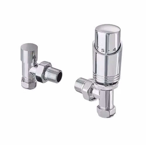 Terma Cylindrical Thermostatic Angled Accessory Valve and Lockshield Set in Chrome – 1