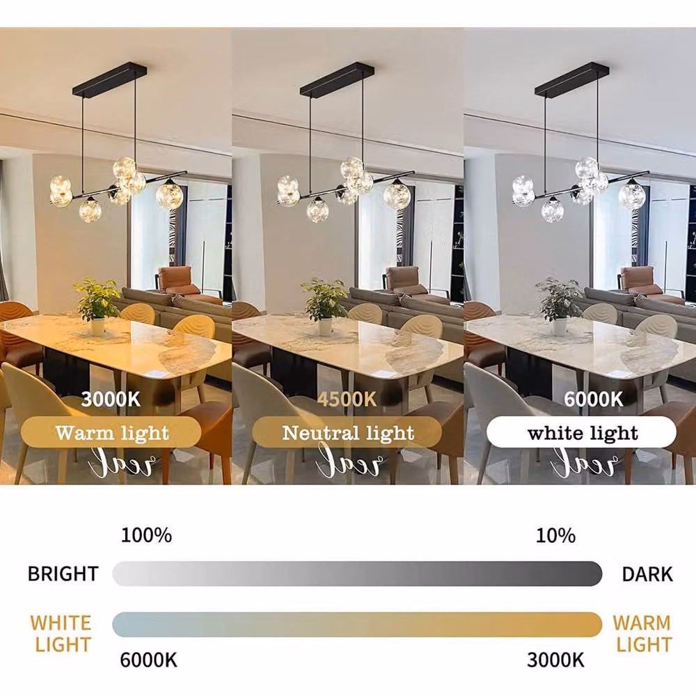 Garwarm 7 Dimmable LED Linear Pendant Light with Transparent Glass and Black Metal Finish, Height Adjustable – 4