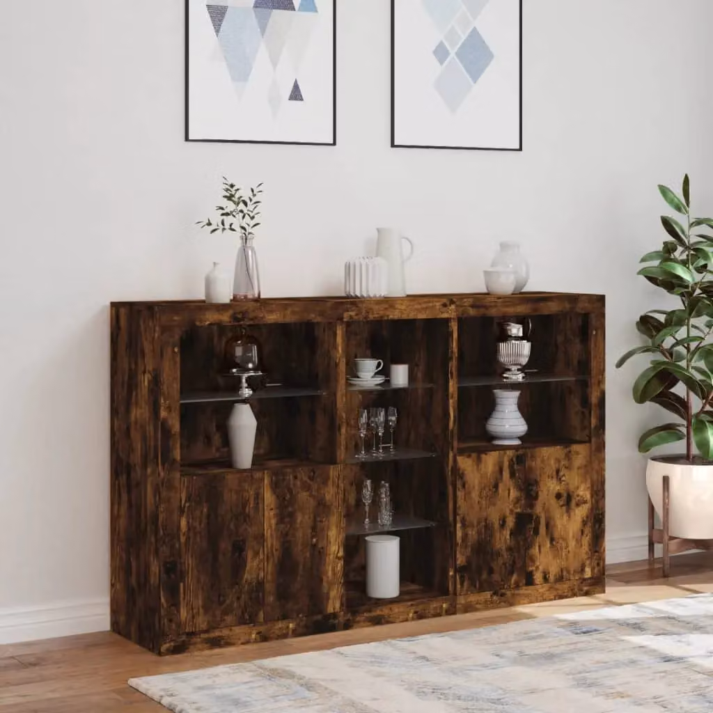 Berkfield Home Modern Smoked Oak Sideboard with Integrated LED Lights in Brown, W: 162 cm, D: 37 cm, H: 100 cm – 4
