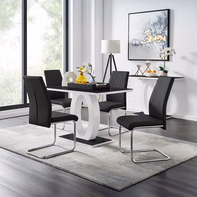 FurnitureboxUK Giovani Glass Dining Table and Four Lorenzo Chairs Set in Black, W/D/H: 120 x 70 x 70 cm