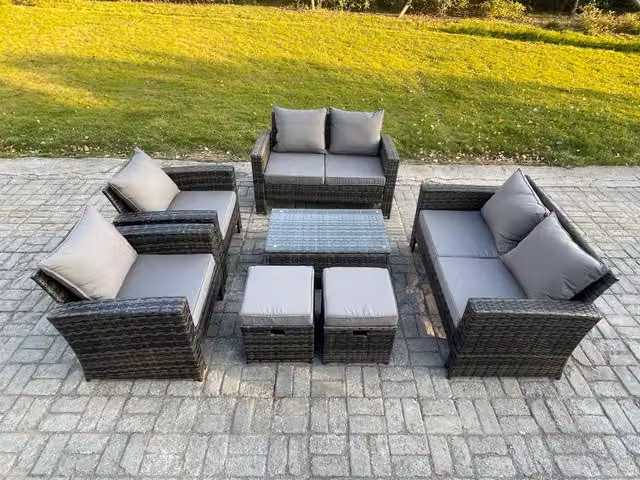Fimous 7 Piece Outdoor Rattan Garden Furniture Set with Coffee Table in Dark Grey