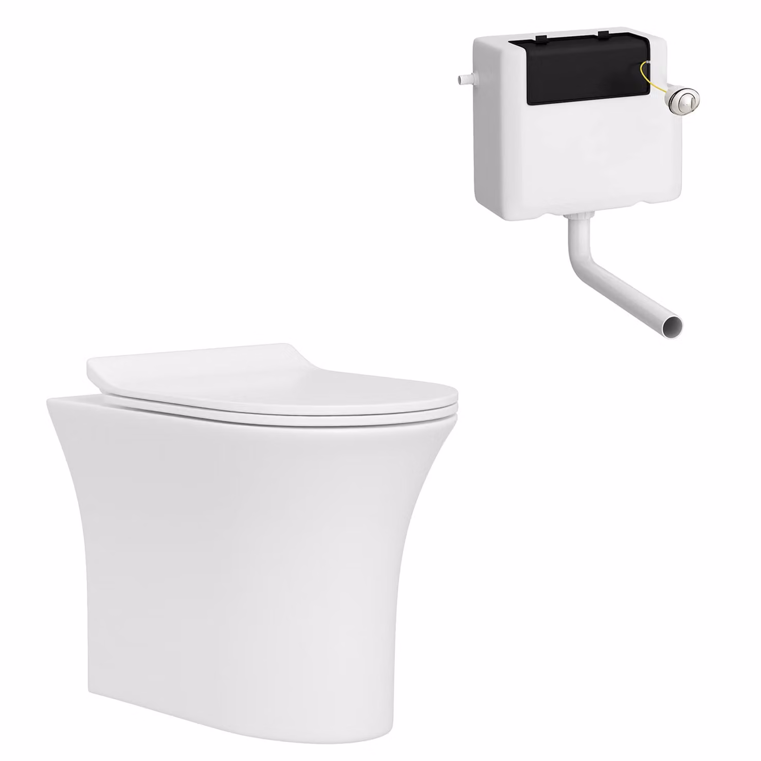 Royal Bathrooms Breeze Rimless Back to Wall Toilet Pan and Slim Soft Close Seat with Concealed Cistern, White Ceramic