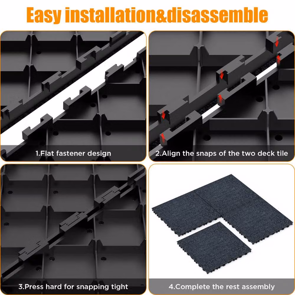 Garwarm 36 Pack Interlocking Carpet Tiles, Non-Slip Grey Floor Squares, W/D: 30.48 x 30.48 cm – 9
