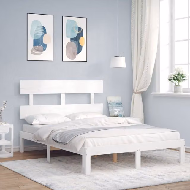 Berkfield Home Solid Pine Bed Frame with Headboard in White, W/D/H: 120 x 200 cm – 1