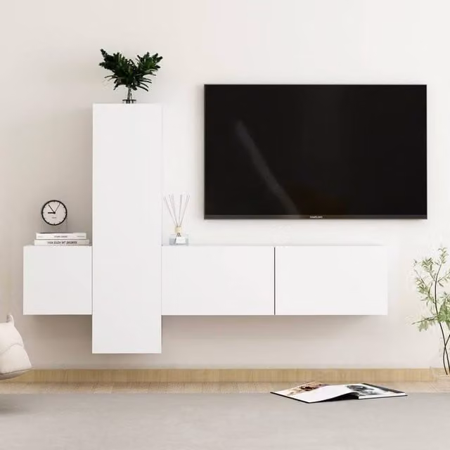 Berkfield Home 3 Piece Minimalist TV Cabinet Set in Matt White Engineered Wood