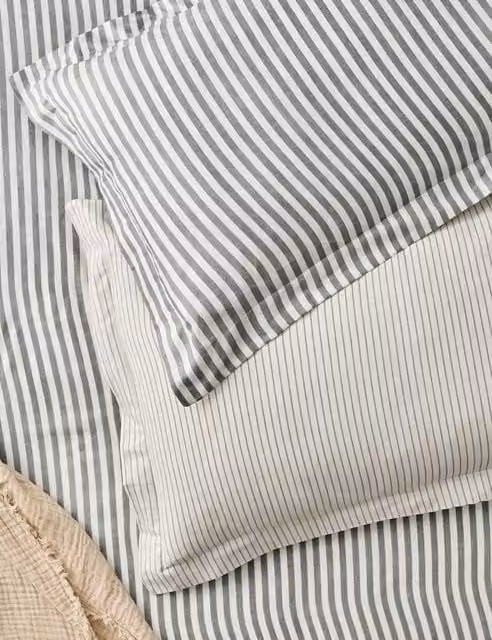 Yard Hebden Stripe Pure Cotton Pillowcases, 2 Pack, Light Grey Mix