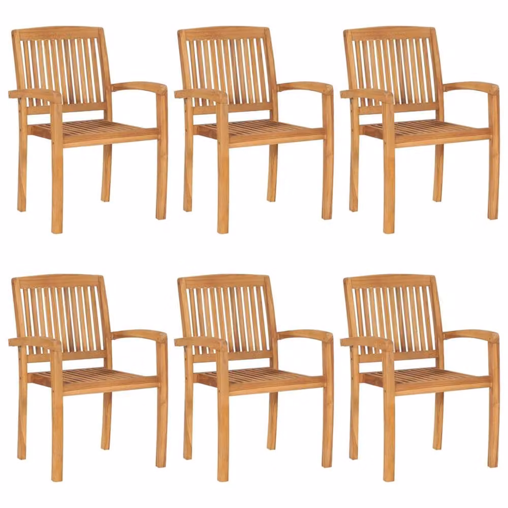 Berkfield Home Set of 6 Stacking Garden Chairs in Brown Solid Teak Wood – 2