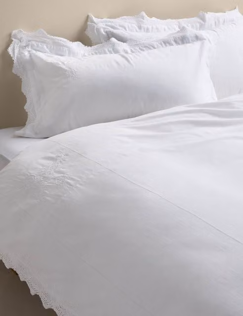 M&S Pure Cotton Vintage Lace Embroidered Bedding Set, White, W x D: 180 x 200 cm
