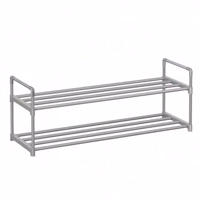 SONGMICS 2-Tier Metal Shoe Rack Storage Organiser, Grey
