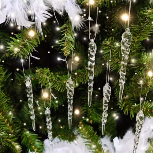 Melody Maison Set of 8 Transparent Acrylic Christmas Icicle Hanging Decorations, 13 cm – 2