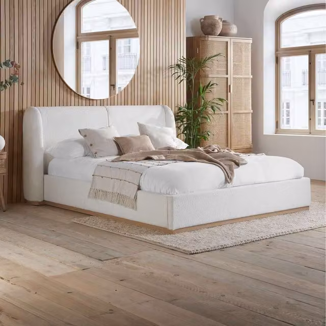 Birlea Eve Upholstered King Size Bed Frame in White Bouclé Fabric, W/D/H: 180 x 200 cm