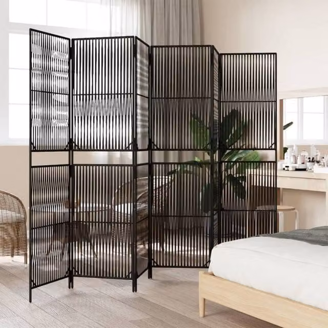 Berkfield Home 6 Panel Black Poly Rattan and Steel Room Divider